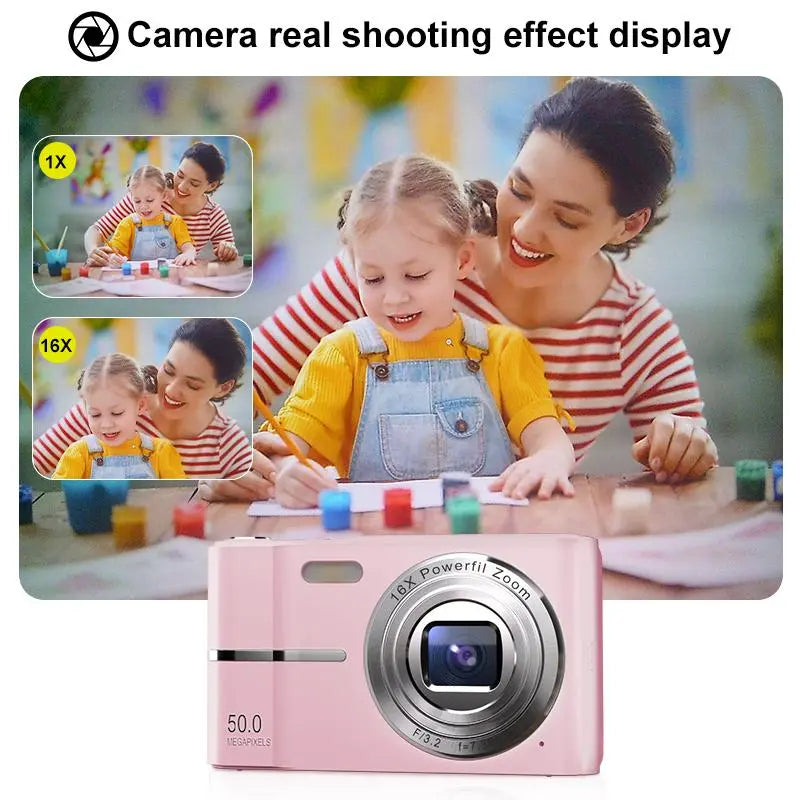 FHD 1080P Digital Camera with SD Card, 16X Digital Zoom Camera, Portable Mini Camera for Teenagers Students Boys Girls, Point and Shoot Camera for Gifts, Tech Gadgets, Gift, Pocket Camera