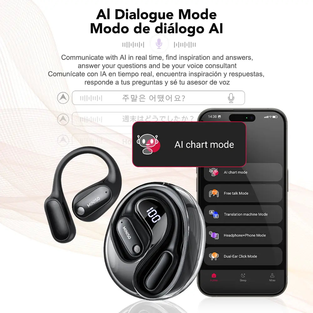 MINISO MS190 Translation Earbuds, Supports Real-Time Translation in 134 Languages with APP, Bluetooth 6.0 Earphones, Audio Wireless Earbuds for Music & Phone Calls, IPX5 Waterproof Sports Electronic Headphones with Long Endurance