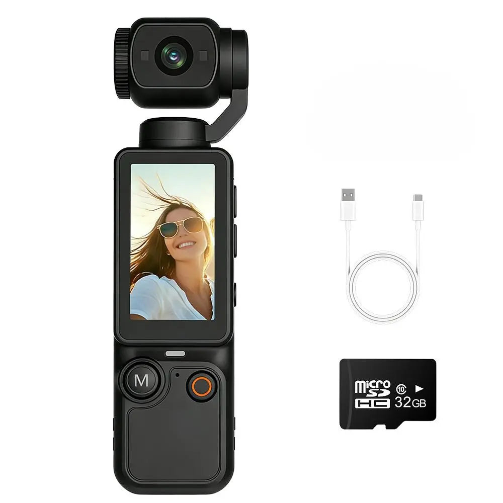 Portable Ultra HD Video Recorder with 180° Rotating Lens, Handheld Stabilizer Pocket Camera, Full Body Camera for Vlogging, Travel & Daily Life Recording, USB Rechargeable, Vlogging Camera, Modern Gadget, Durable Construction, Camcorder