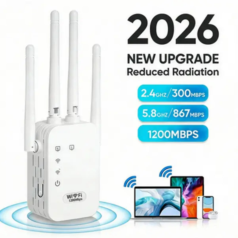 Wifi Extender 2026, AC1200 Dual Band (5Ghz/2.4Ghz)Signal Booster, Covers 10,000 Sq. Ft & 50 Devices,Repeater with Ethernet Port for Home, Mother'Sday Gifts