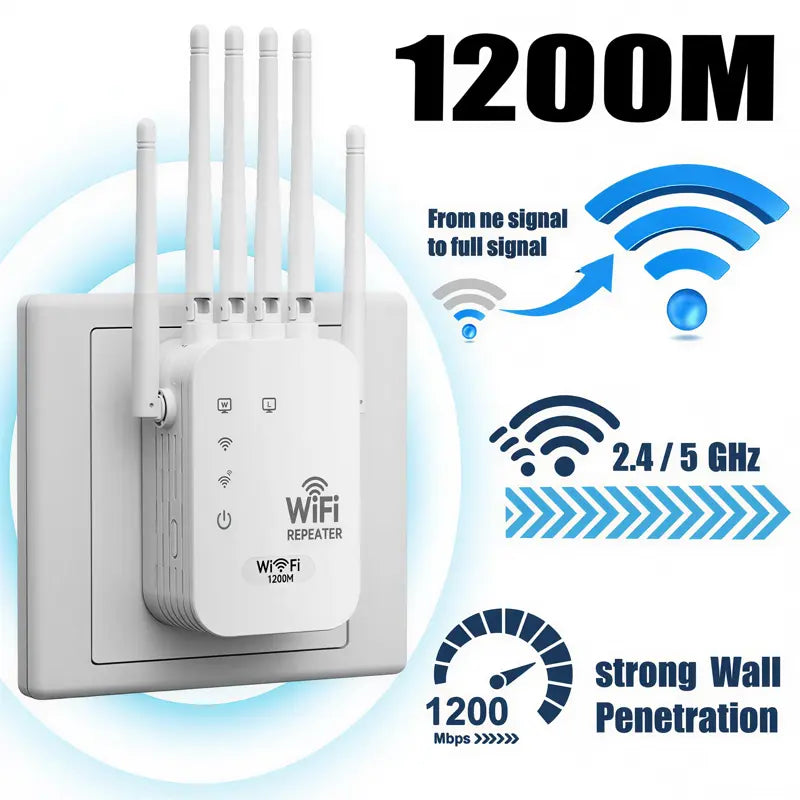 Wifi Extender 2026, AC1200 Dual Band (5Ghz/2.4Ghz)Signal Booster, Covers 10,000 Sq. Ft & 50 Devices,Repeater with Ethernet Port for Home, Mother'Sday Gifts