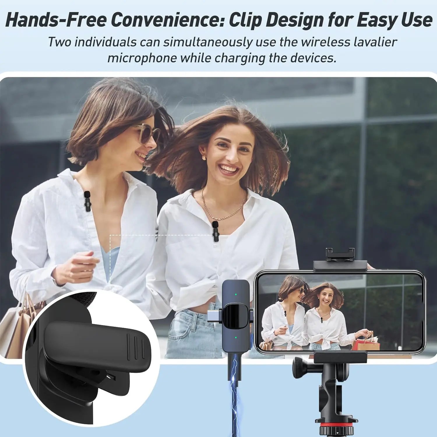 HITOZON 2.4G Wireless Lavalier Microphone for Smartphones - Android Plug-And-Play Lapel Mic, Omnidirectional Condenser for Video Recording, Podcasts, Multi-Device Audio Capture