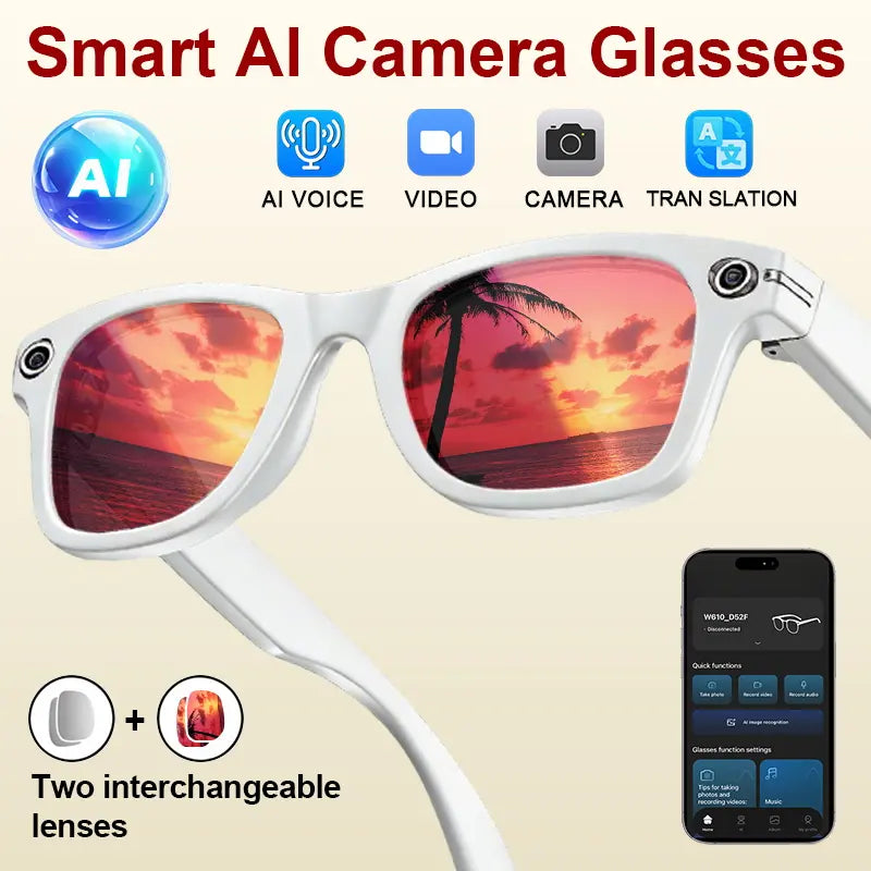 AI Smart Glasses with Camera, 8MP HD Video Recording, Hands-Free Capture, Bluetooth Audio & Calls, Real-Time Translation, Photochromic Lenses for Travel & Daily Use