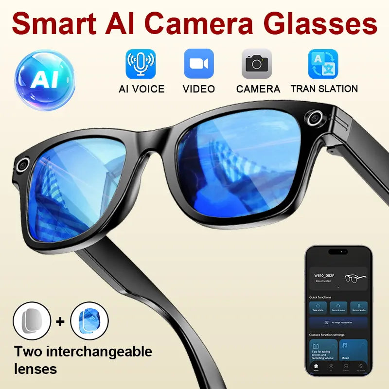 AI Smart Glasses with Camera, 8MP HD Video Recording, Hands-Free Capture, Bluetooth Audio & Calls, Real-Time Translation, Photochromic Lenses for Travel & Daily Use
