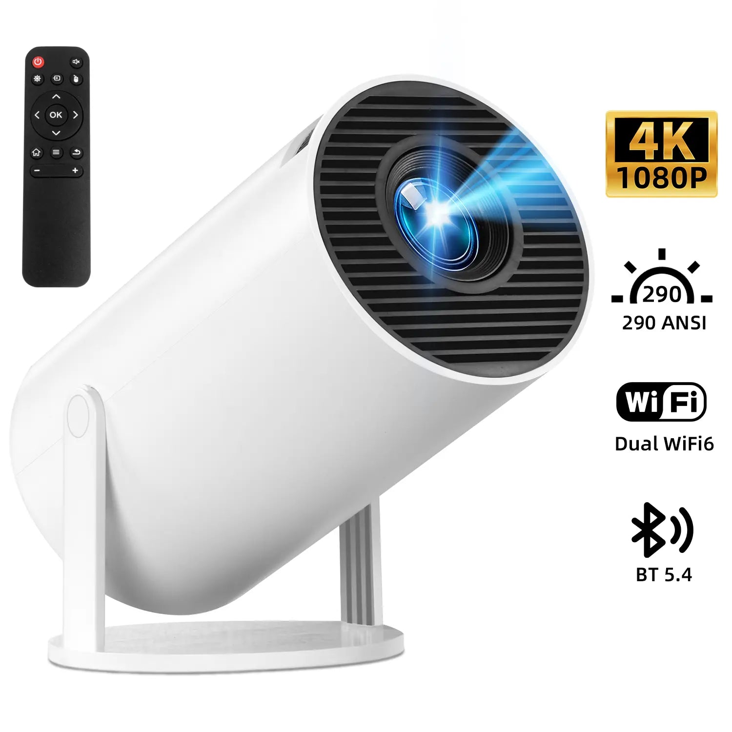 Portable Projector Bluetooth, Outdoor Mini 4K Decoding with 5G Wifi 6 &720P Full HD 290 ANSI Lumens for Audio Gaming Home Theater