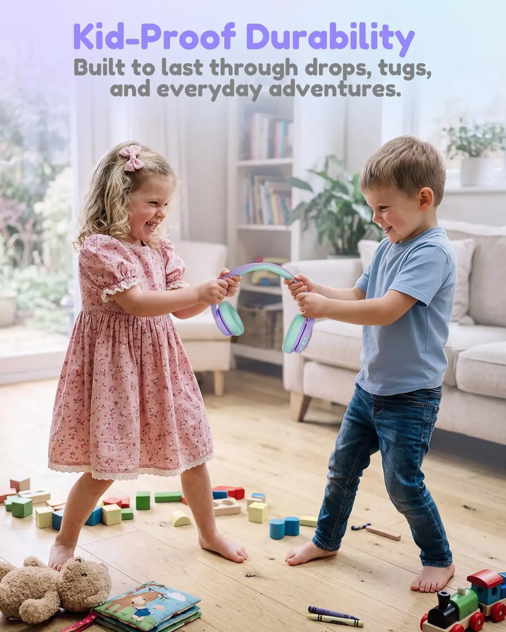 Acer OHR702 Kids Bluetooth Headphones, over Ear Headphone for Kids with Mic, 75H Playtime, 85Dba Safe Volume, Bluetooth 6.0, USB C Fast Charging, Toddler Headphones for Ipad/Tablet/Travel/School-Purple Green Summervibes