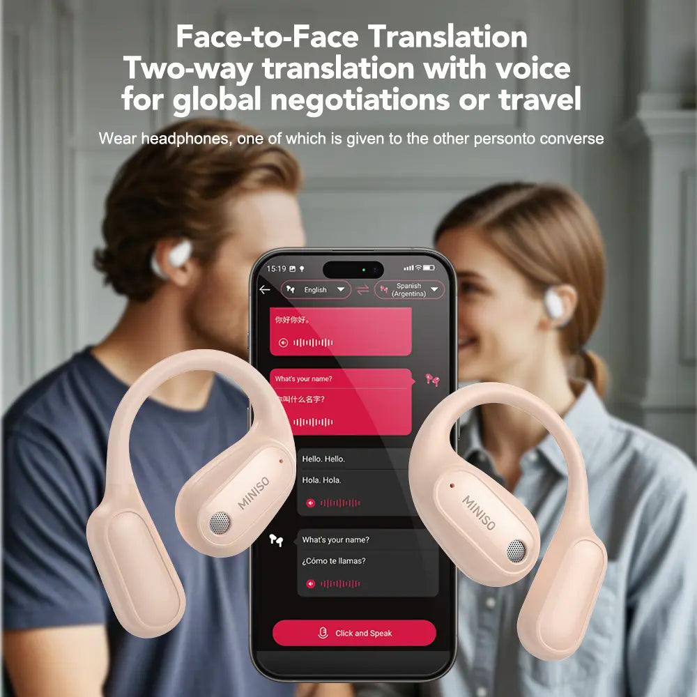 MINISO MS190 Translation Earbuds, Supports Real-Time Translation in 134 Languages with APP, Bluetooth 6.0 Earphones, Audio Wireless Earbuds for Music & Phone Calls, IPX5 Waterproof Sports Electronic Headphones with Long Endurance