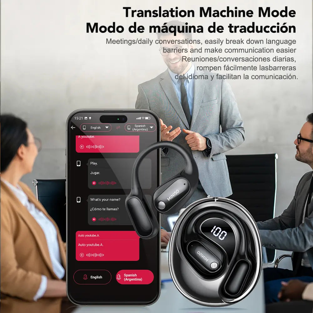 MINISO MS190 Translation Earbuds, Supports Real-Time Translation in 134 Languages with APP, Bluetooth 6.0 Earphones, Audio Wireless Earbuds for Music & Phone Calls, IPX5 Waterproof Sports Electronic Headphones with Long Endurance