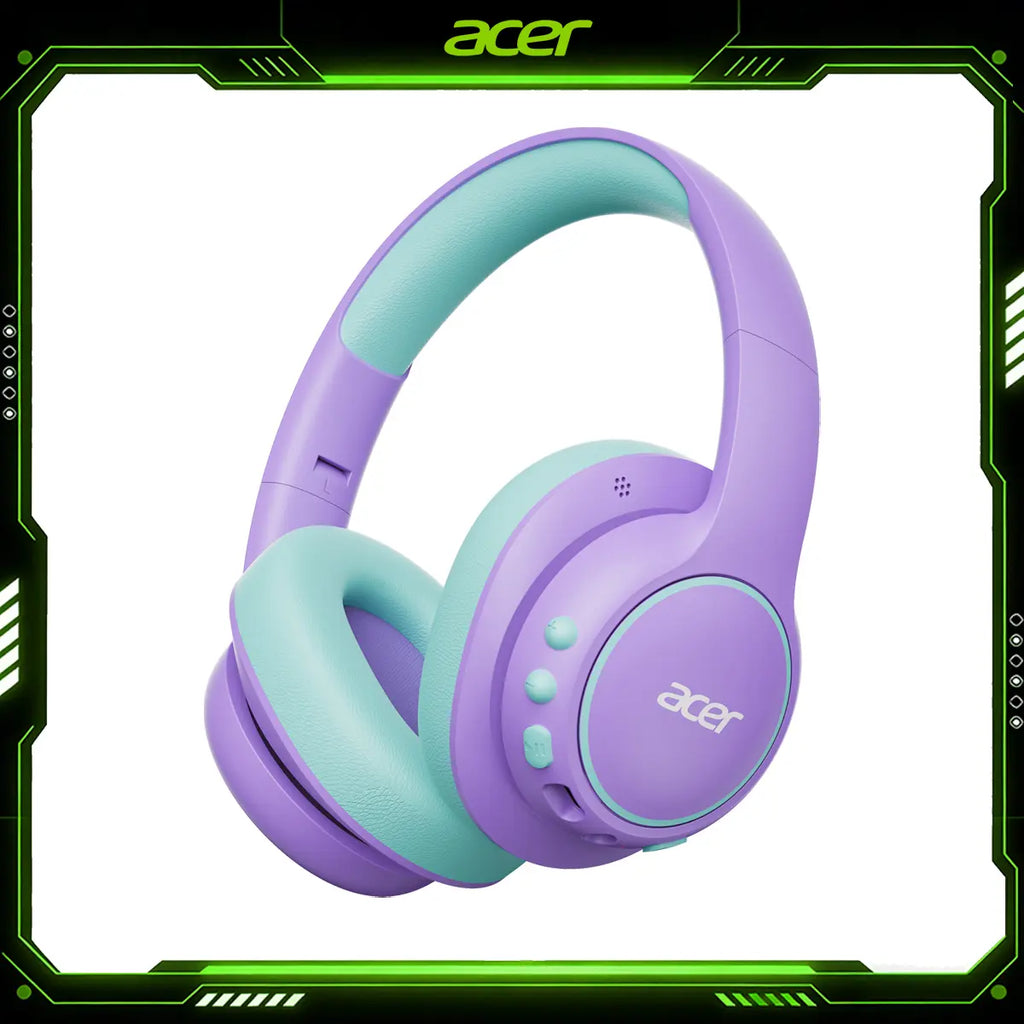 Acer OHR702 Kids Bluetooth Headphones, over Ear Headphone for Kids with Mic, 75H Playtime, 85Dba Safe Volume, Bluetooth 6.0, USB C Fast Charging, Toddler Headphones for Ipad/Tablet/Travel/School-Purple Green Summervibes