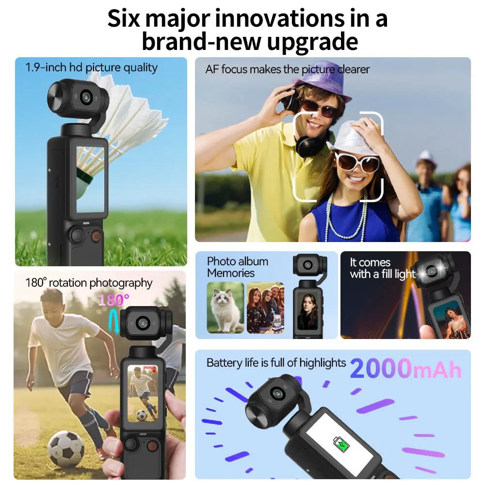 Portable Ultra HD Video Recorder with 180° Rotating Lens, Handheld Stabilizer Pocket Camera, Full Body Camera for Vlogging, Travel & Daily Life Recording, USB Rechargeable, Vlogging Camera, Modern Gadget, Durable Construction, Camcorder